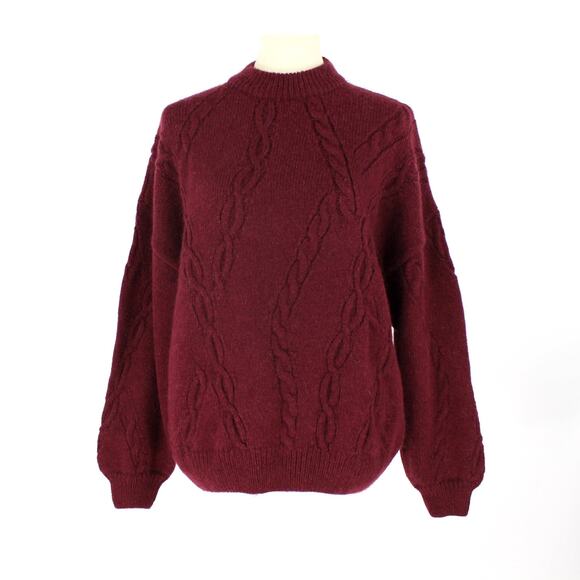 Anine Bing Mike Wool Cable Knit Sweater Burgundy High Neck Oversized NEW M - Picture 2 of 7